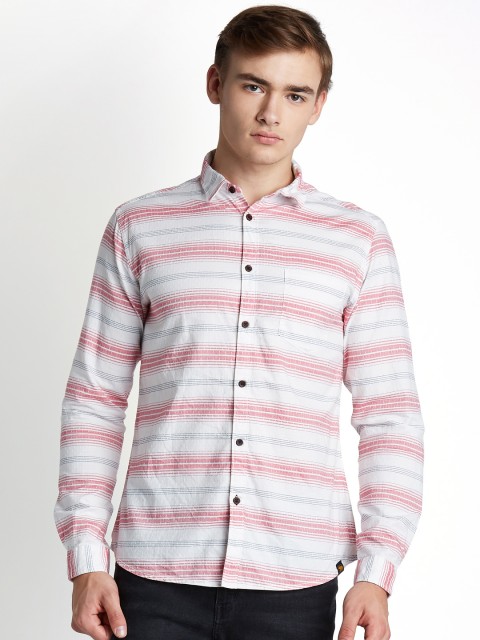 

Urban Ranger by pantaloons Men White & Red Slim Fit Striped Casual Shirt