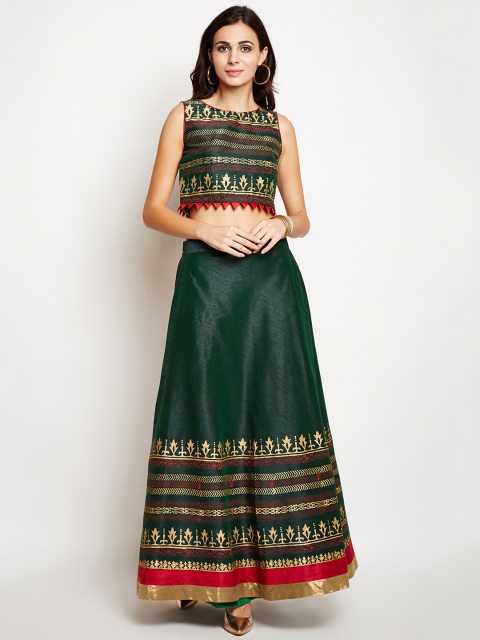 

studio rasa Green Ready to Wear Silk Lehenga with Blouse