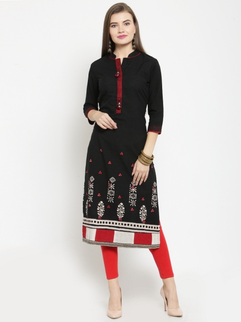 

Kvsfab Women Black & Beige Printed Straight Kurta