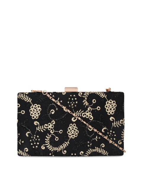 

ZAREGARE Black & Gold-Toned Printed Clutch