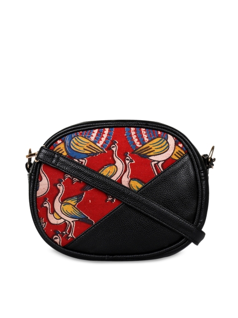 

ZAREGARE Black & Maroon Printed Sling Bag