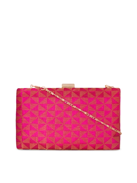 

ZAREGARE Pink & Gold-Toned Embroidered Clutch