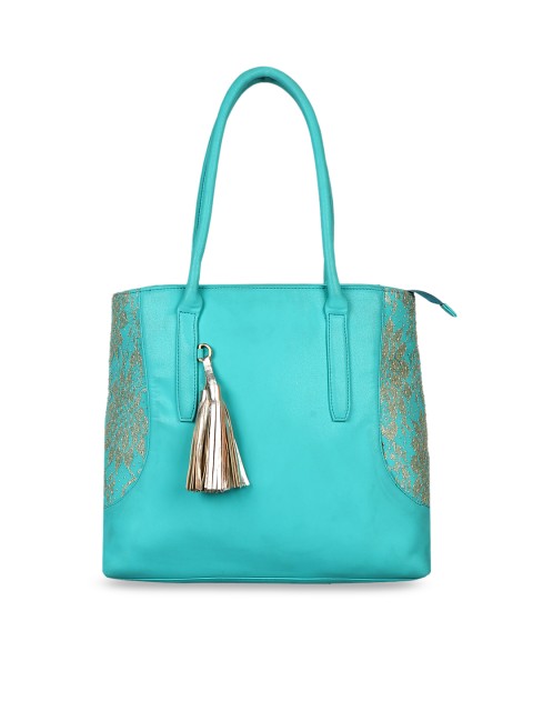 

ZAREGARE Blue & Gold-Toned Printed Tote Bag