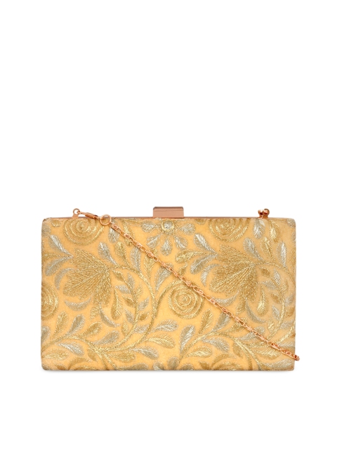 

ZAREGARE Beige & Gold-Toned Embroidered Clutch