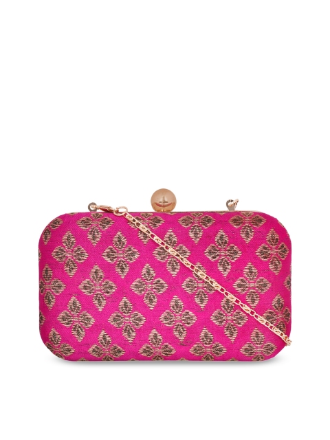 

ZAREGARE Pink & Gold-Toned Embroidered Box Clutch