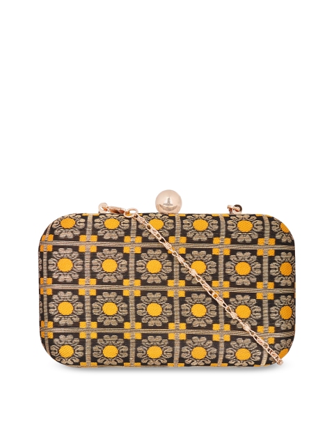 

ZAREGARE Gold-Toned & Black Printed Clutch