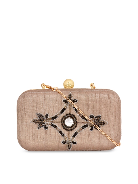 

ZAREGARE Taupe & Black Embellished Clutch