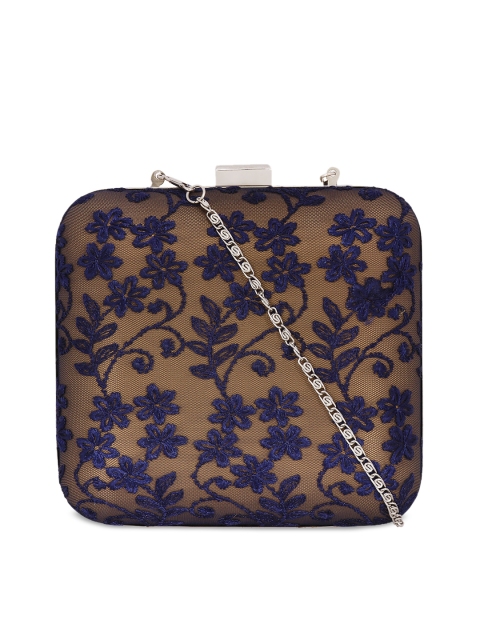 

ZAREGARE Gold-Toned & Blue Embroidered Embroidered Clutch