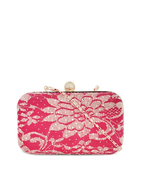 

ZAREGARE Pink & Gold-Toned Embroidered Embroidered Clutch