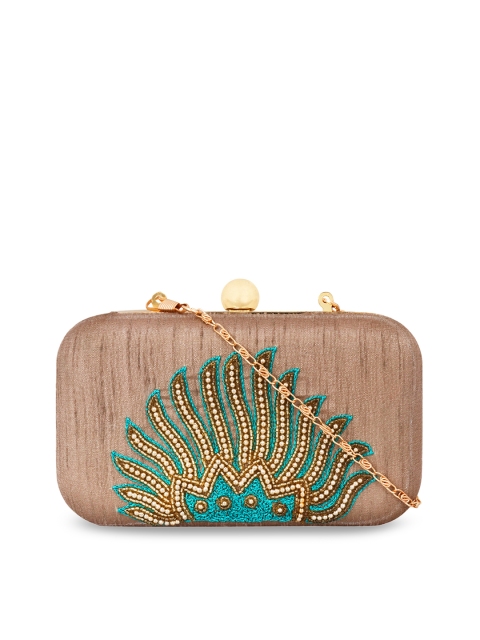 

ZAREGARE Taupe & Blue Enbellished Clutch