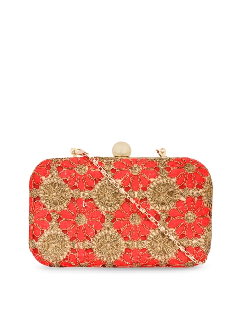 

ZAREGARE Orange & Gold-Toned Embellished Clutch