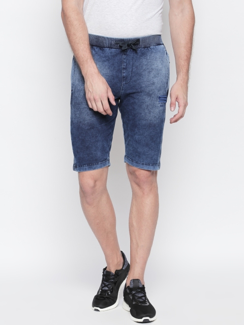 

beevee Men Blue Solid Washed Denim Shorts