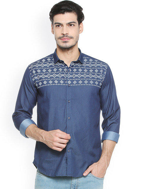 

V Dot Men Blue Slim Fit Printed Casual Shirt