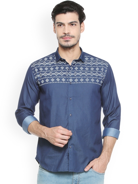 

V Dot Men Blue Slim Fit Printed Casual Shirt