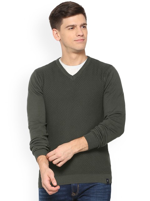

Van Heusen Sport Men Olive Green Self Design Pullover