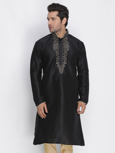 

VASTRAMAY Men Black Solid Straight Kurta