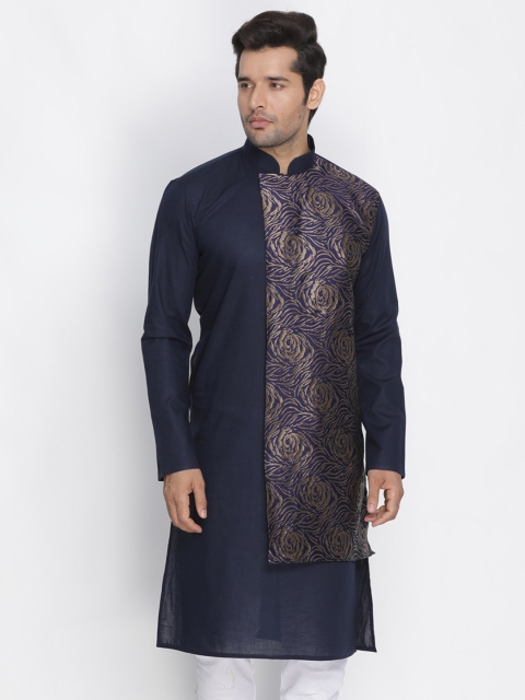 

VASTRAMAY Men Navy Blue Woven Design Straight Kurta