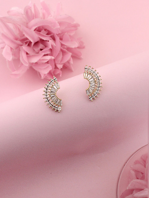 

Sia Art Jewellery White Gold-Plated CZ Crescent Shaped Studs
