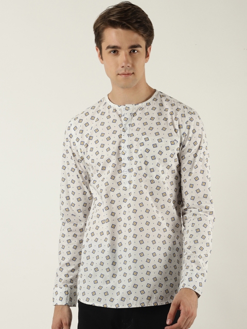 

Blue Saint Men White Printed Straight Kurta