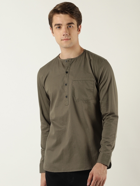 

Blue Saint Men Olive Green Solid Straight Kurta