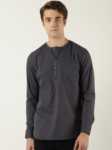 

Blue Saint Men Grey Solid Straight Kurta