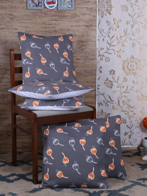 

RANGRAGE Grey Set of 5 Floral Square Cushion Covers