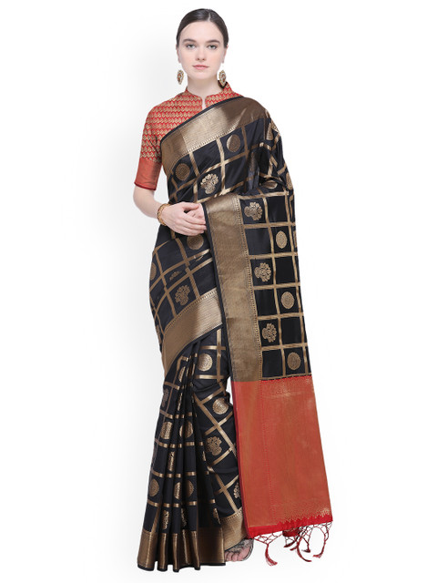 

Ishin Black Pure Silk Woven Design Banarasi Saree