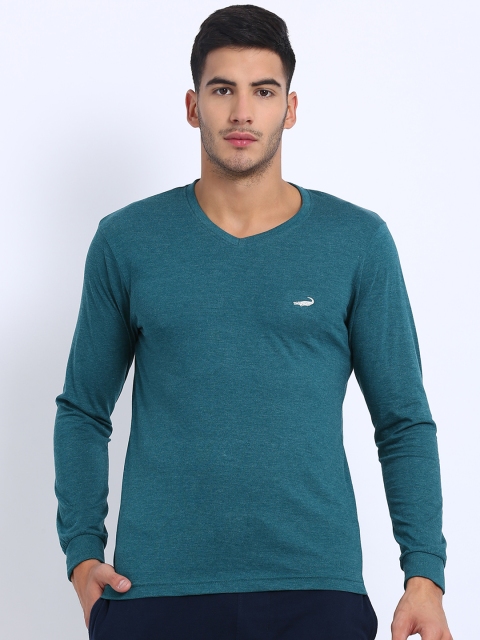 

Crocodile Men Teal Solid V-Neck T-shirt