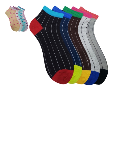 

Fontana Unisex Pack of 10 Multicoloured Ankle-Length Socks, Multi