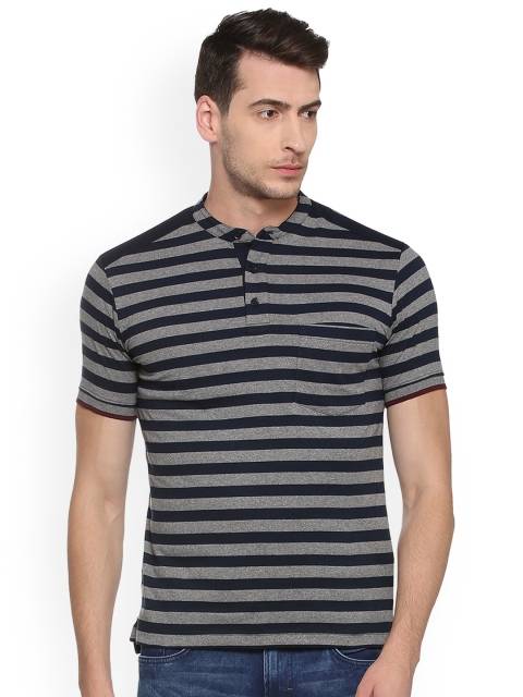 

Van Heusen Sport Men Grey Striped Mandarin Collar T-shirt