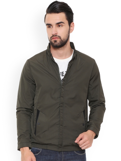 

Van Heusen Men Olive Green Solid Bomber