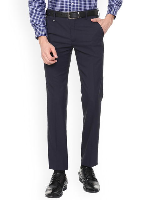 

Van Heusen Men Navy Blue Slim Fit Solid Formal Trousers