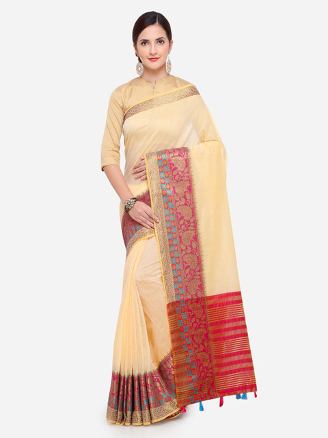

Pisara Cream-Coloured & Red Kanjeevaram Saree