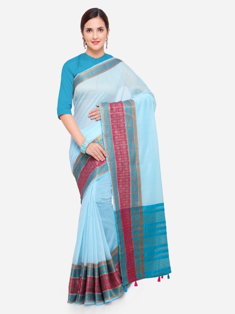 

Pisara Turquoise Blue Solid Kanjeevaram Saree