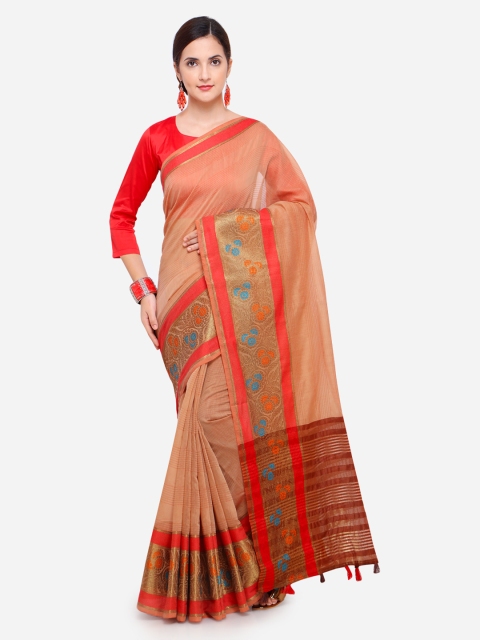 

Pisara Peach-Coloured Solid Kanjeevaram Saree