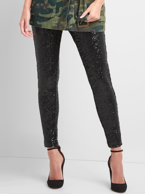 

GAP Women Black Sequin Leggings