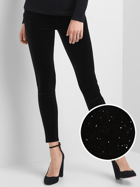 

GAP Women Black High Rise Sparkle Velvet Leggings