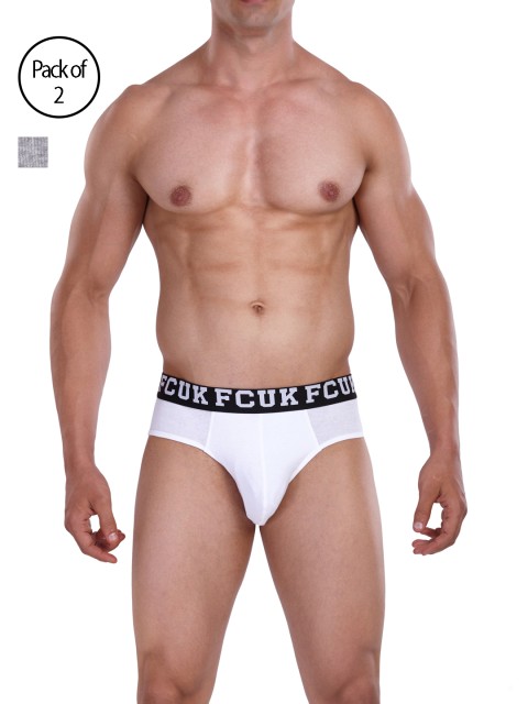 

FCUK Pack Of 2 Men Solid Briefs, White