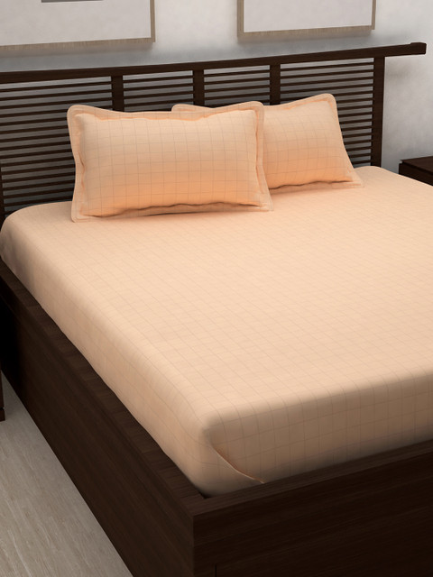 

Story@home Peach-Coloured Geometric Flat 400 TC 1 Double Bedsheet with 2 Pillow Covers