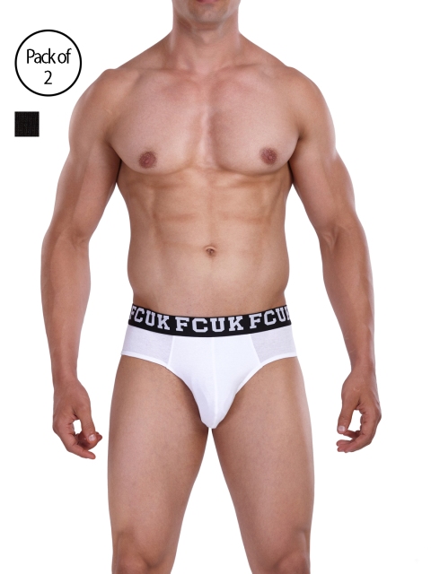 

FCUK Men Pack of 2 Solid Briefs CBR01, Black