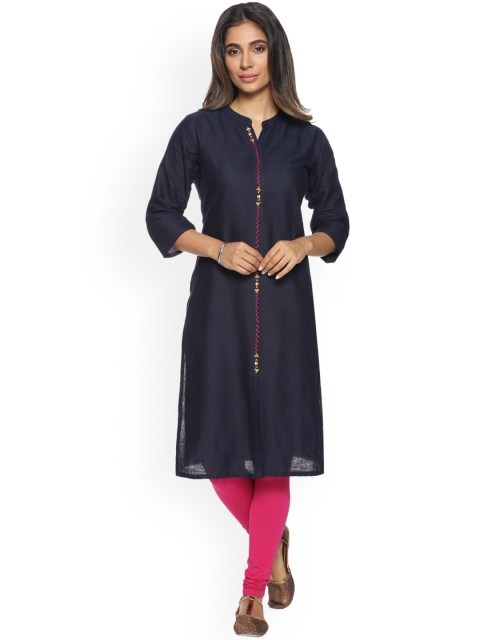 

Soch Women Navy Blue Solid Straight Kurta
