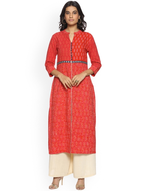 

Soch Women Red Printed Straight Kurta
