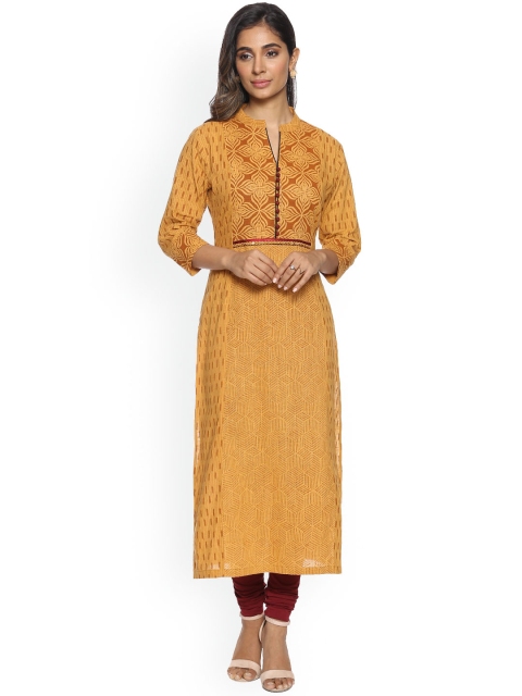 

Soch Women Mustard Printed Straight Kurta