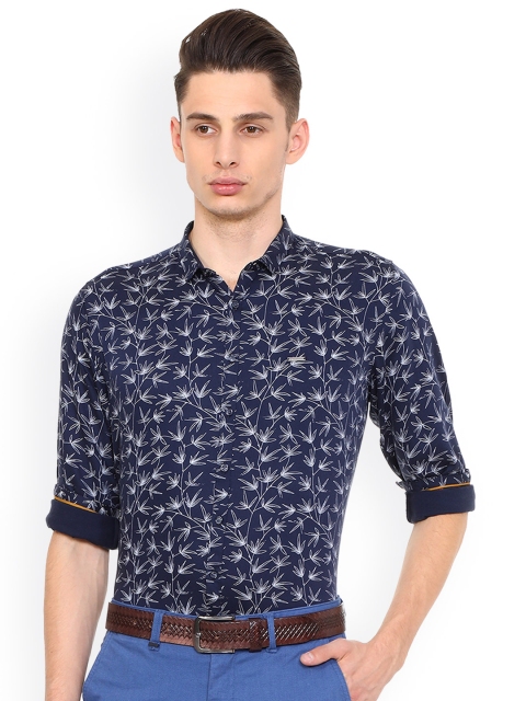 

V Dot Men Navy Blue Slim Fit Printed Casual Shirt
