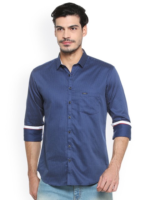 

V Dot Men Blue Slim Fit Printed Casual Shirt