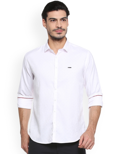 

V Dot Men White Slim Fit Self Design Casual Shirt