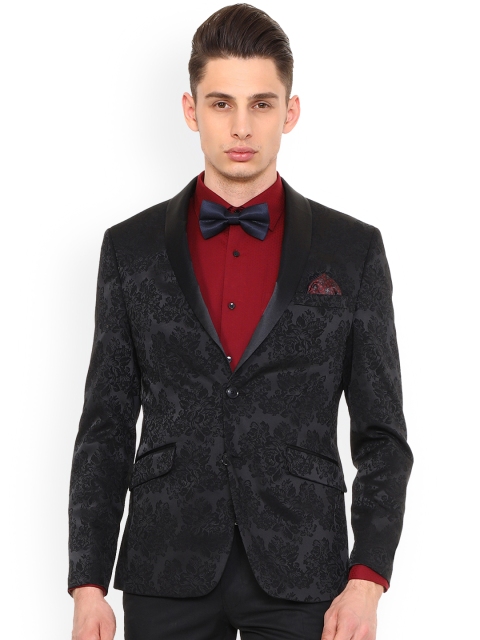 

V Dot Men Black Single-Breasted Tuxedo Blazer