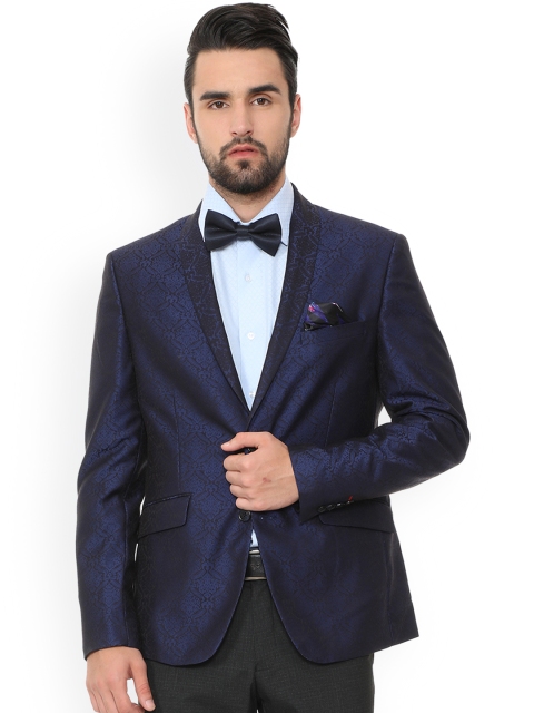 

V Dot Men Blue Single-Breasted Tuxedo Blazer