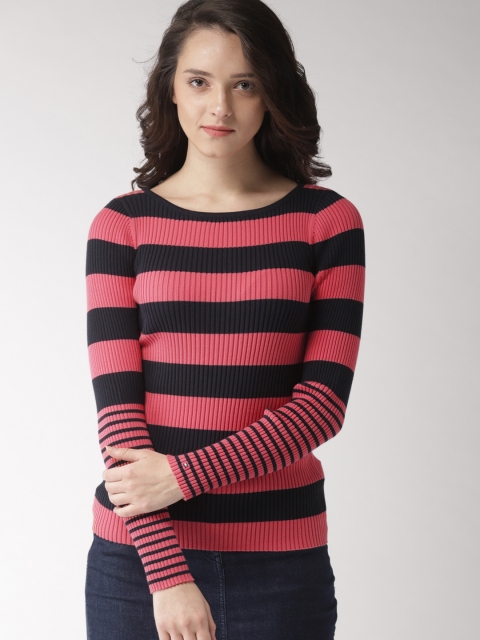 

Tommy Hilfiger Women Pink & Navy Blue Striped Pullover
