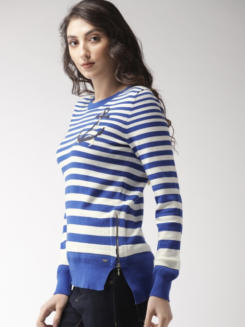 

Tommy Hilfiger Women Blue & White Striped Pullover